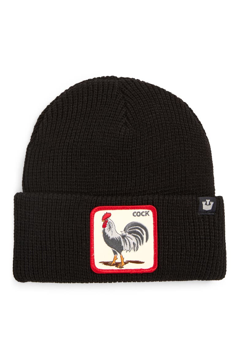 Morning Call Rooster Patch Beanie, Main, color, BLACK