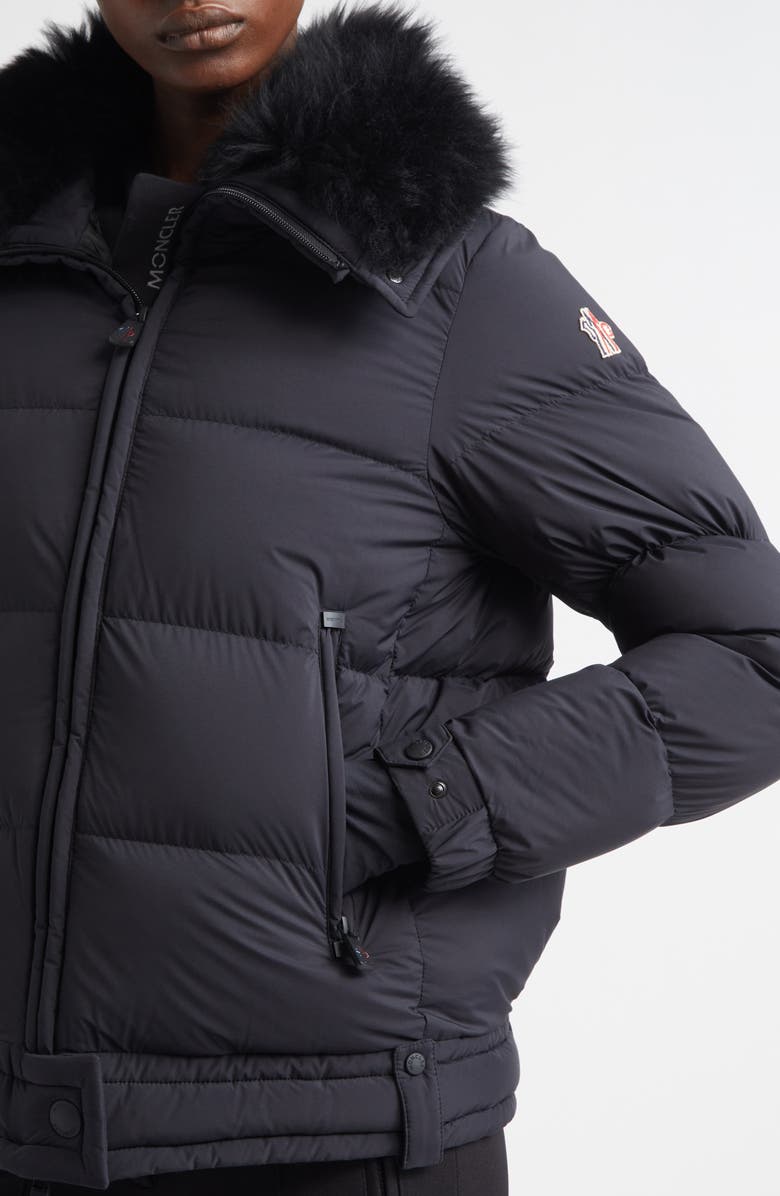 Moncler Grenoble Arabbas Genuine Shearling Collar Down Jacket, Alternate, color, Black