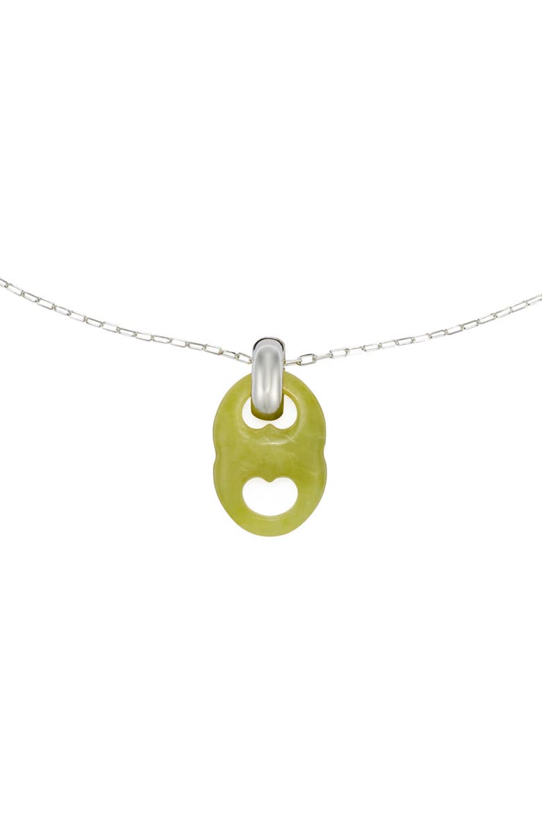 Tory Burch Gemini Link Pendant Necklace, Alternate, color, Light Silver / Green