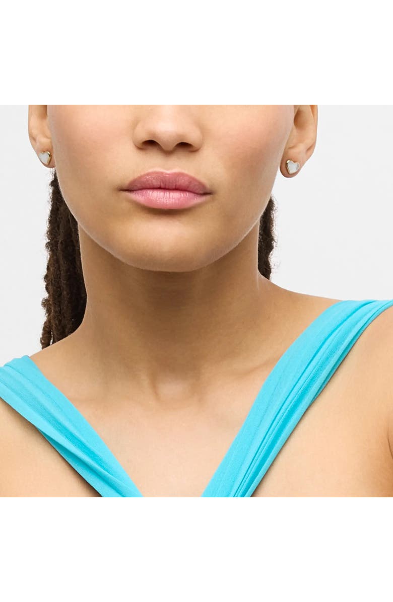 Jan Leslie Heart Stud Earring Set In Sterling With 18K Gold Overlay, Alternate, color, White