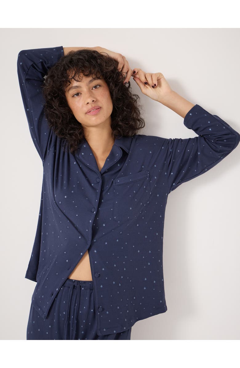 Hush Ribbed Modal Star Printed Pyjamas, Alternate, color, Dark Navy
