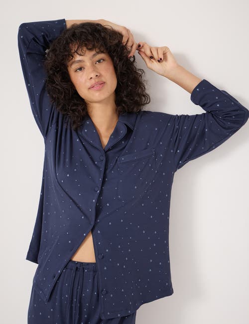 Hush Ribbed Modal Star Printed Pyjamas In Blue