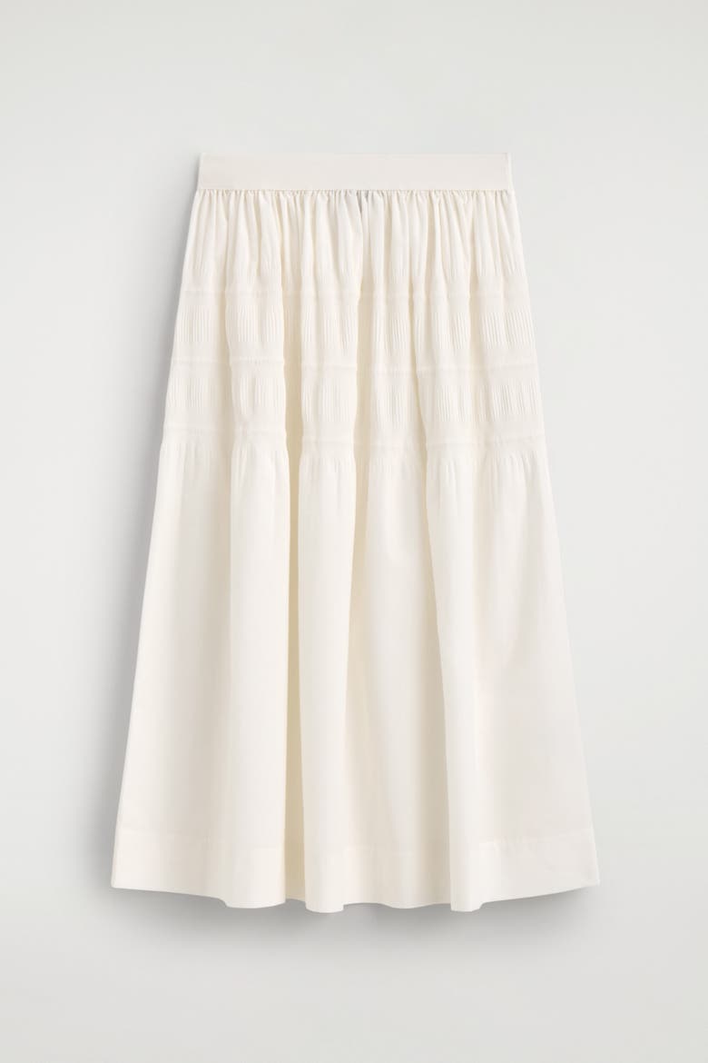 Tiered Gathered Midi Skirt, Alternate, color, WHITE