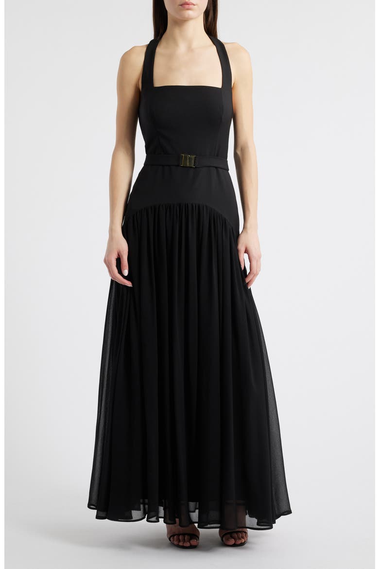 Aza A-Line Halter Dress, Main, color, BLACK