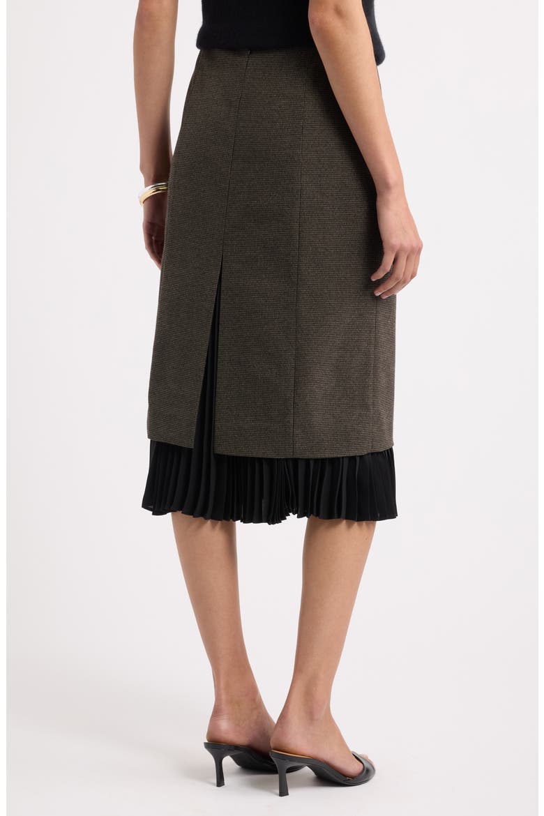 Patterned Pleat Trim Midi Skirt, Alternate, color, BLACK- BROWN MICRO CHECK