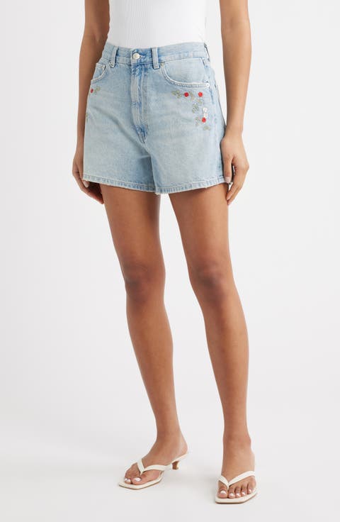 Rancho Floral Embroidered Denim Shorts