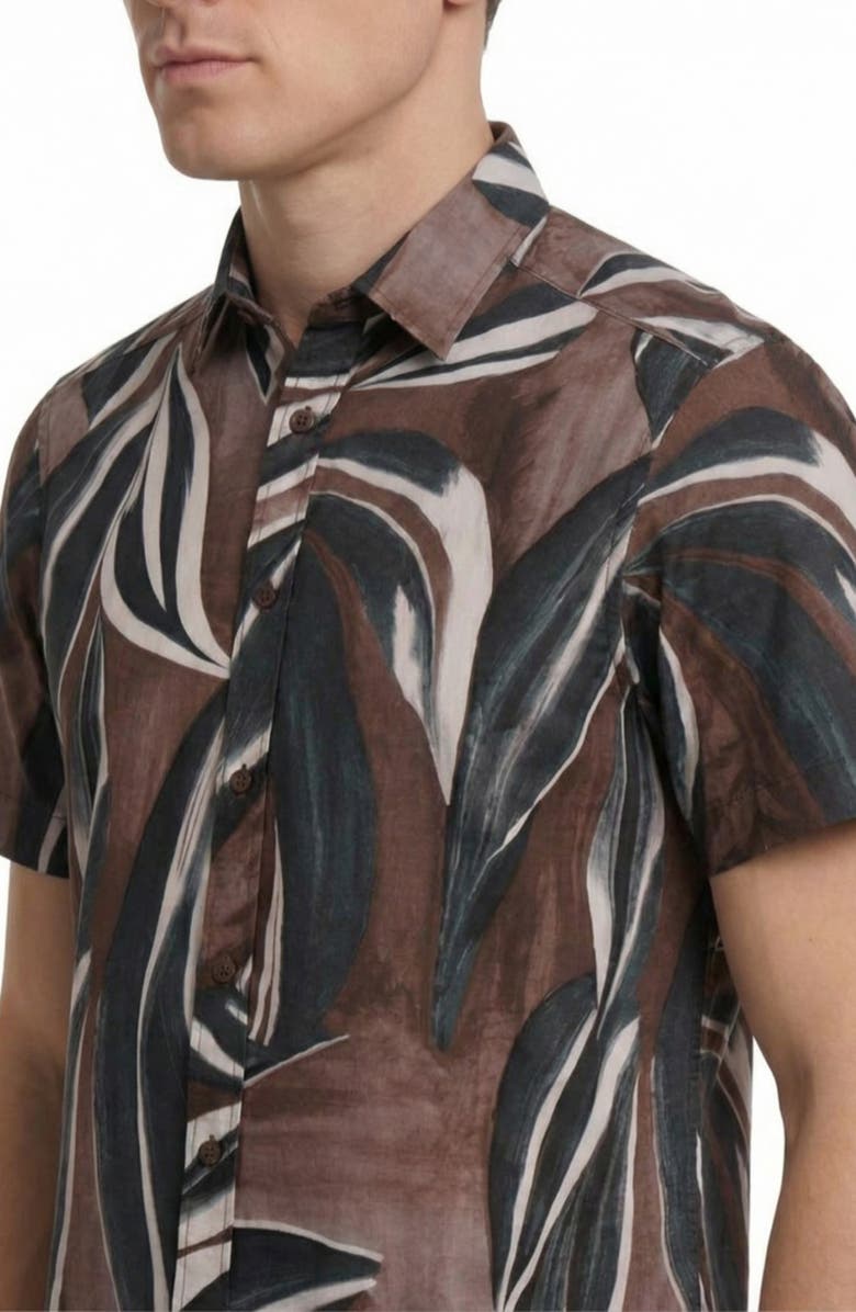 Report Collection Abstract Print 4-Way Stretch Short Sleeve Button-Up Shirt, Alternate, color, Brown