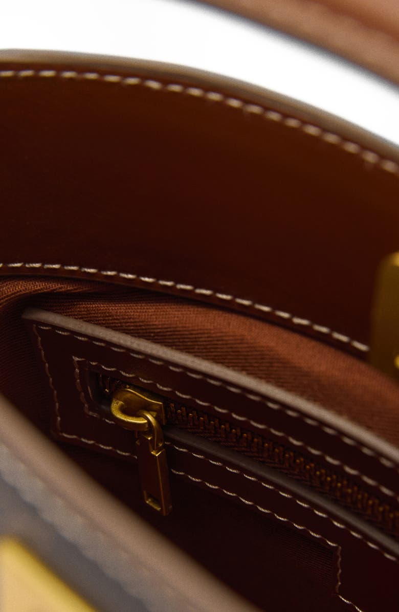 MANGO Mini Logo Monogram Top Handle Bag, Alternate, color, Brown