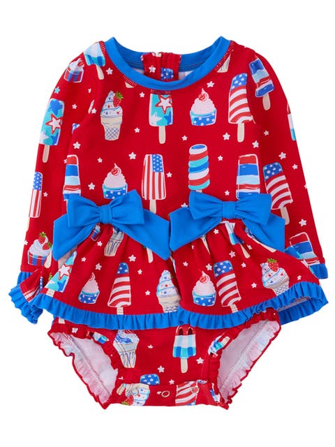 UPF50+ Long Sleeve One Piece Bow Peplum Rash Guard Swimsuit (Baby)