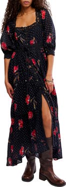Free People Morning Meadows Floral Lace Trim Maxi Dress