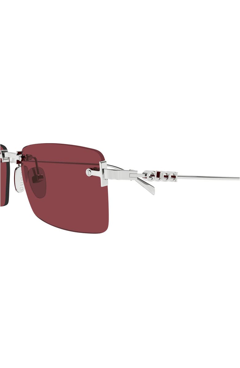 Gucci 56mm Rectangular Sunglasses, Alternate, color, Silver/ Red Lens