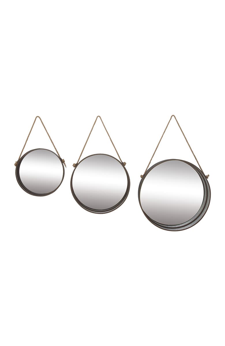 SONOMA SAGE HOME Gray Aluminum Wall Mirror with Hanging Rope - Set of 3, Main, color,