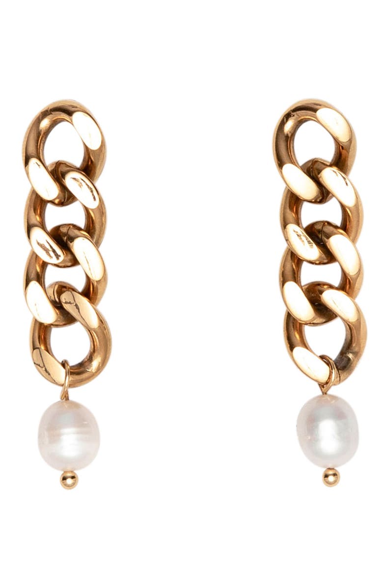 st. Moran Freshwater Pearl Chain Drop Earrings, Main, color, White