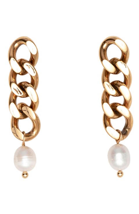Freshwater Pearl Chain Drop Earrings