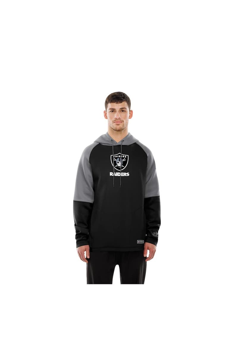 Men's New Era  Black Las Vegas Raiders Combine Authentic Color Block Raglan Pullover Hoodie, Alternate, color, Black