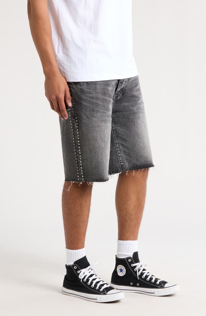 PURPLE BRAND Rhinestone Distressed Raw Hem Denim Shorts, Alternate, color,