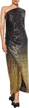 Ming Wang Ombré Sequin One-Shoulder Gown