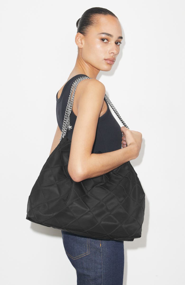 Tory Burch Fleming Quilted Nylon Hobo Bag, Alternate, color, Black