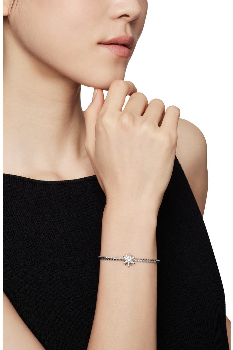 Starburst Center Station Bracelet in Sterling Silver with Diamonds, 3mm, Alternate, color, DIAMOND/ SILVER