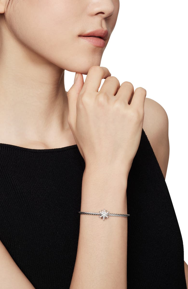 David Yurman Starburst Center Station Bracelet in Sterling Silver with Diamonds, 3mm, Alternate, color, Diamond/ Silver