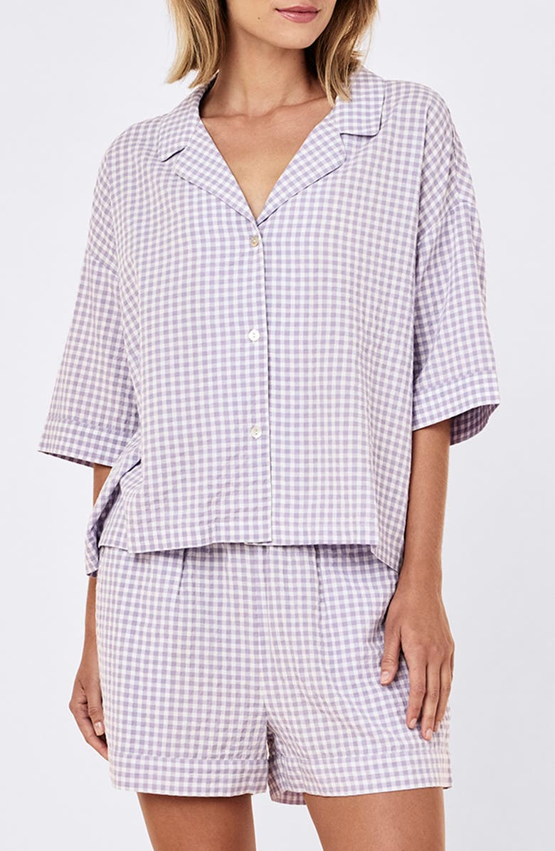 Papinelle Seersucker Gingham Boxer Pajamas, Main, color, Soft Lavender
