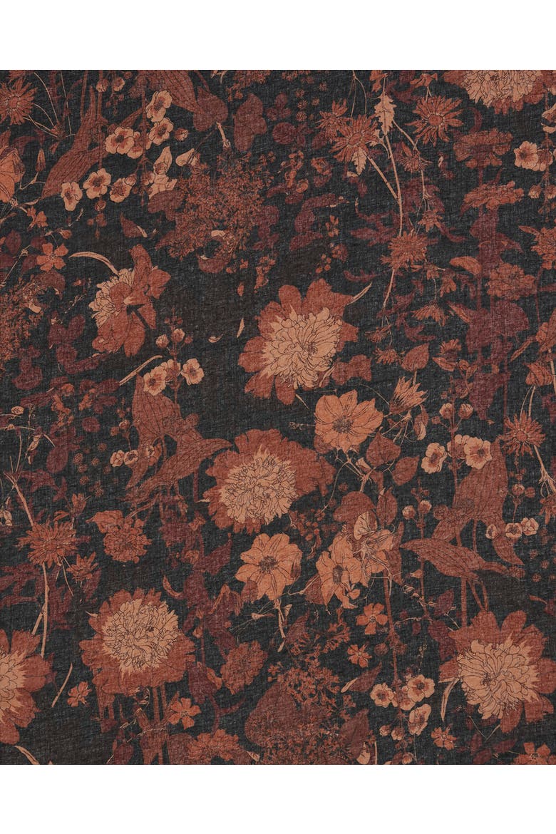 Deco Blooms Brown Stripe Border Midweight Scarf, Alternate, color, Black