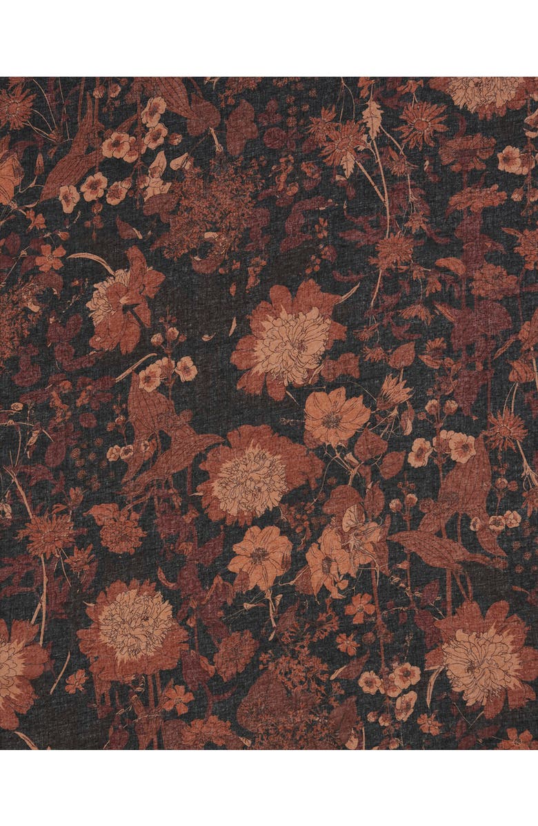 Fable England Deco Blooms Brown Stripe Border Midweight Scarf, Alternate, color, Black