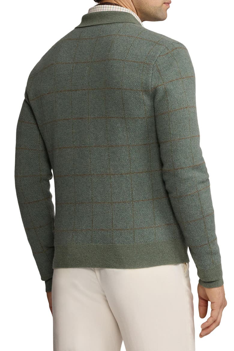 Windowpane Plaid Cashmere & Wool Polo Sweater, Alternate, color, SEA SPRAY MELANGE