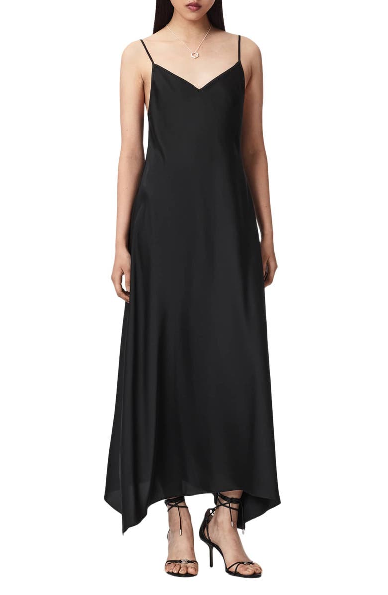AllSaints Leona Handkerchief Hem Maxi Slipdress, Main, color, 