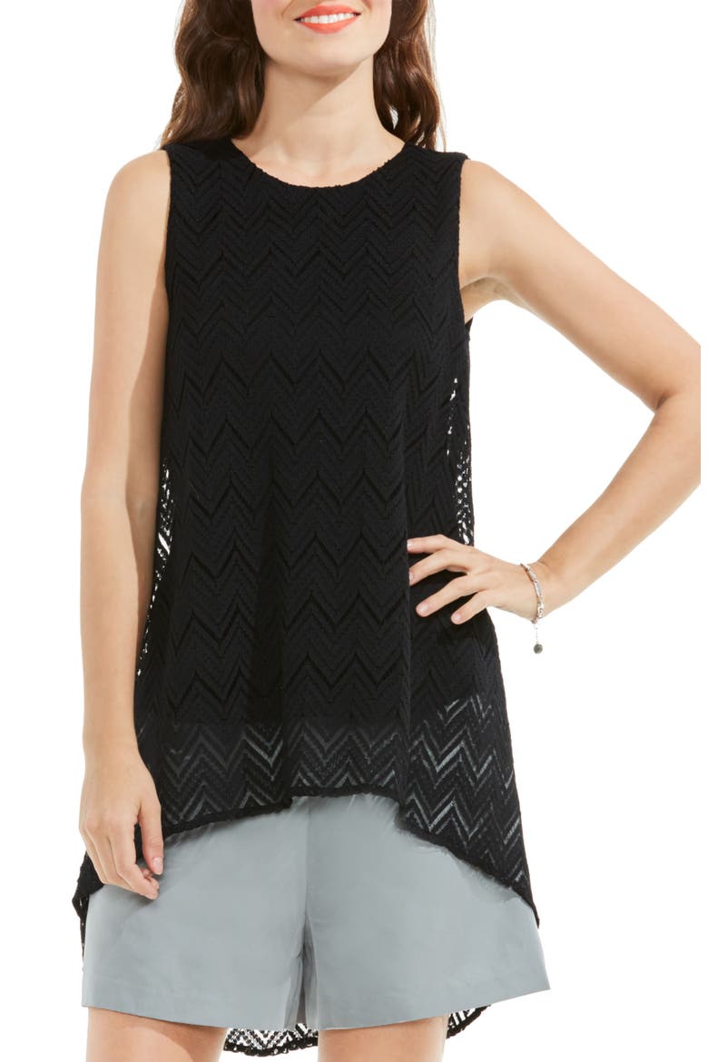 High/Low Herringbone Lace Blouse, Main, color, RICH BLACK