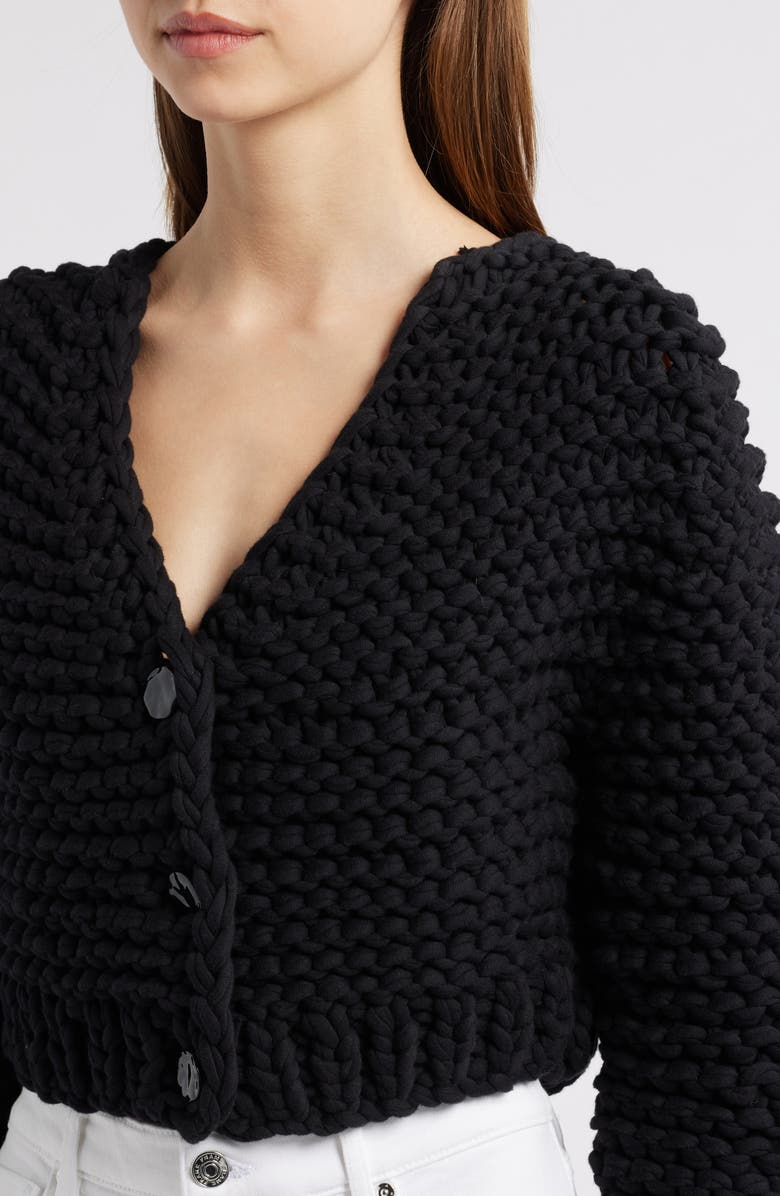 FRAME The Bubble Cotton Blend Crop Cardigan, Alternate, color, Black