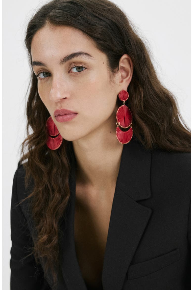 Long Drop Earrings, Alternate, color, RED