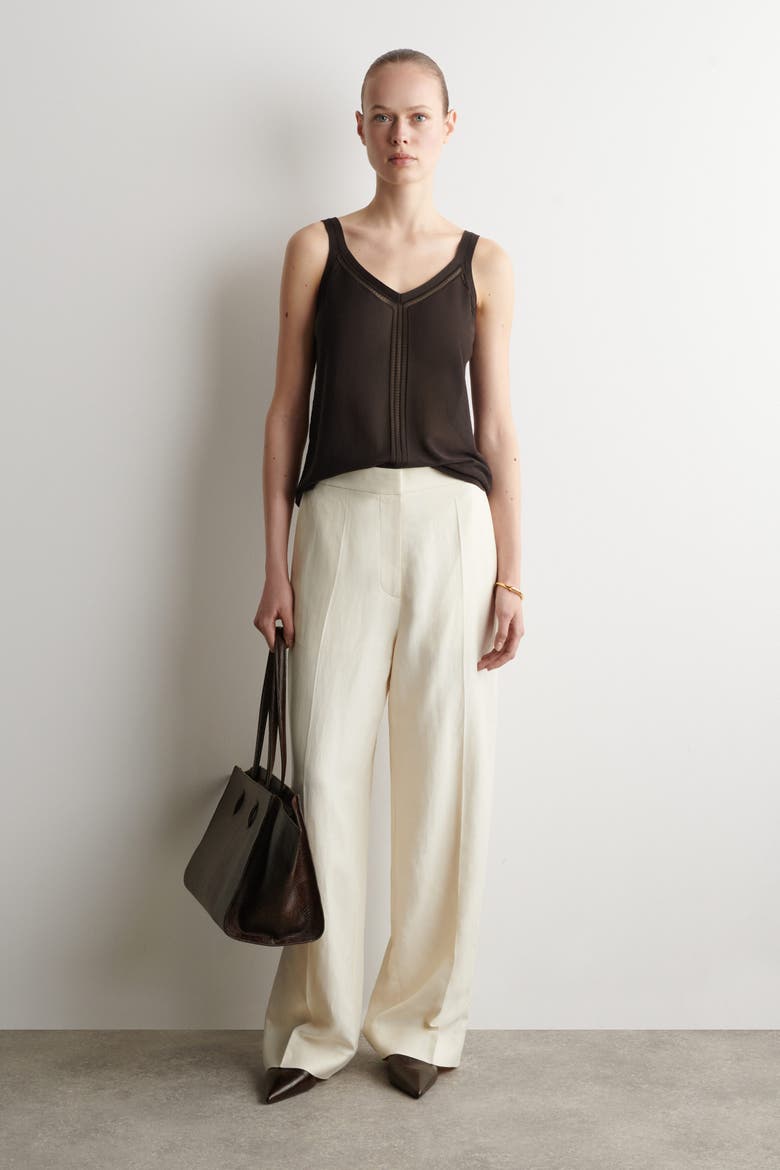 Open-knit Detail Tank Top, Alternate, color, BROWN