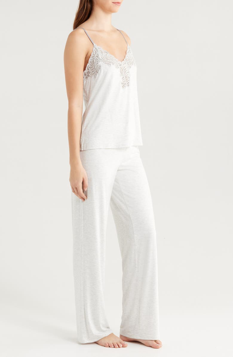 Natori Essentials Lace Trim Jersey Pajamas, Alternate, color, Light Heather Grey