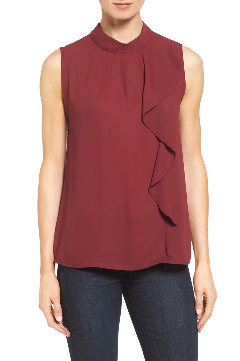 Sleeveless Ruffle Front Blouse, Main, color, NEW MERLOT