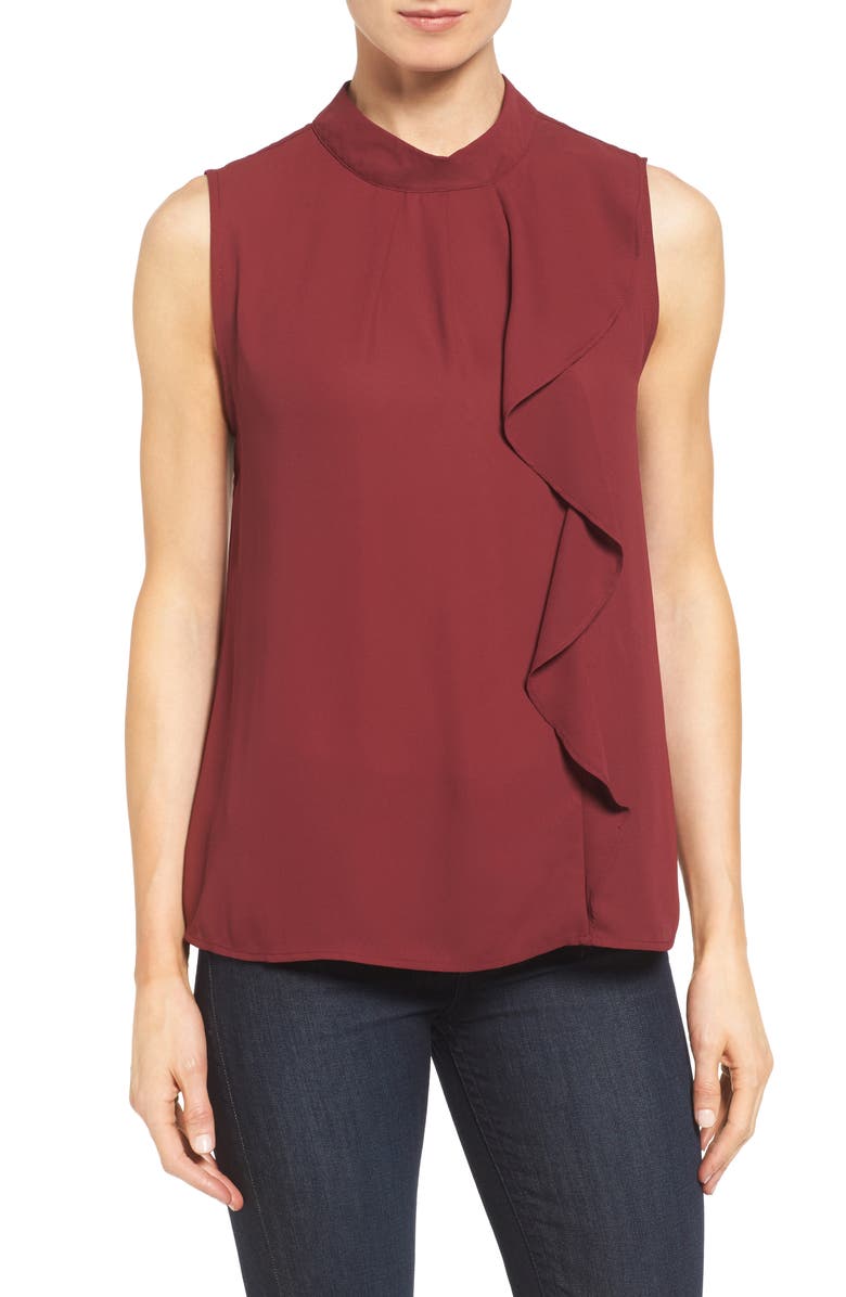 Bobeau Sleeveless Ruffle Front Blouse, Main, color, 