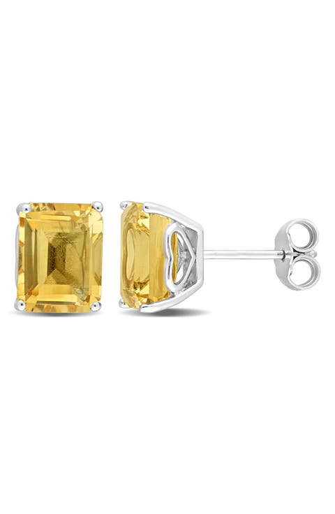 Citrine Octagon Stud Earrings