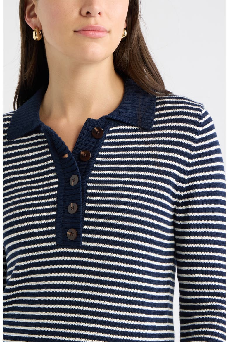 Striped Cotton Polo Sweater, Alternate, color, IVORY- NAVY STRIPE