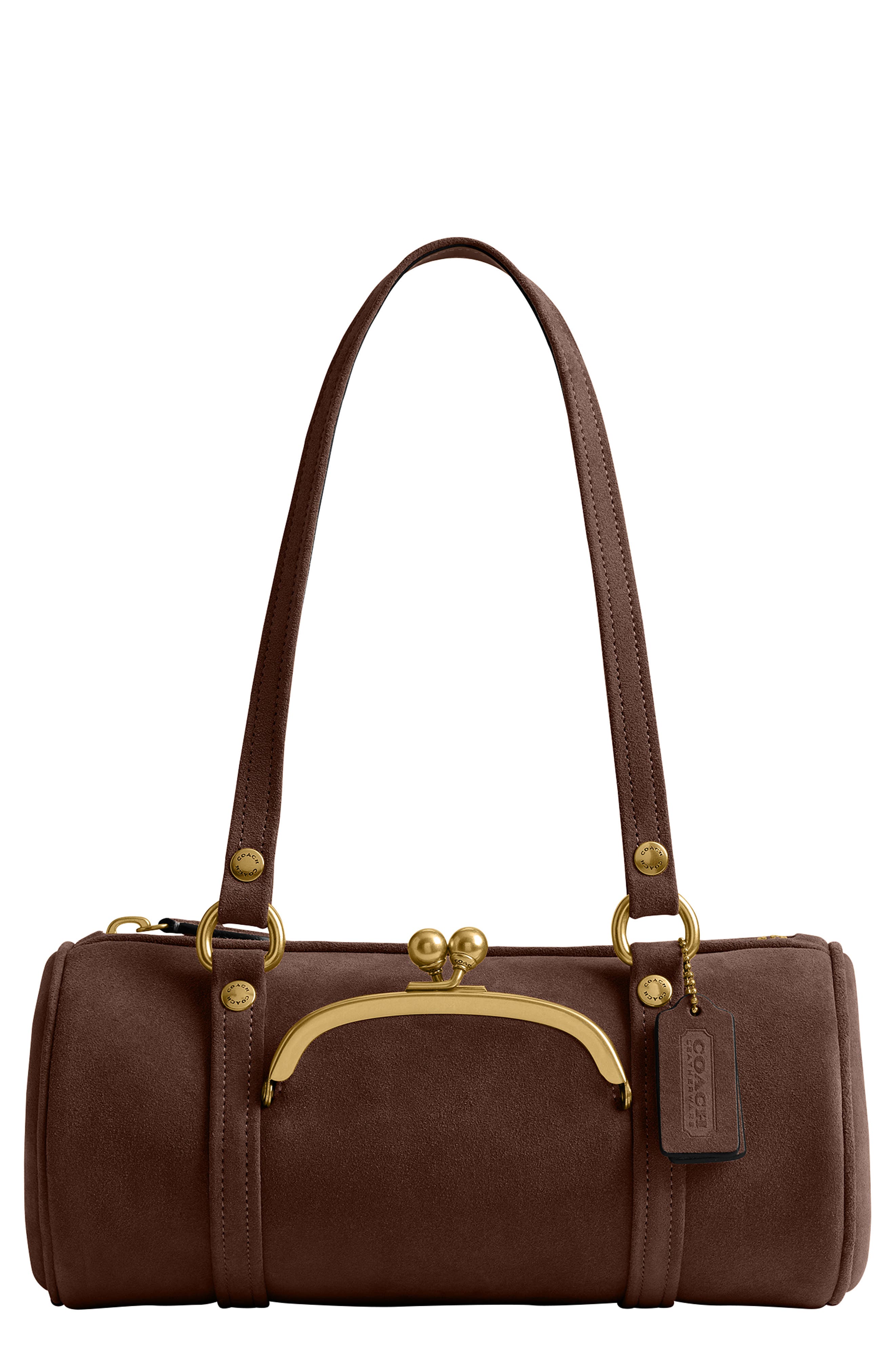 COACH Kisslock 28 Leather Barrel Bag, Main, color, 