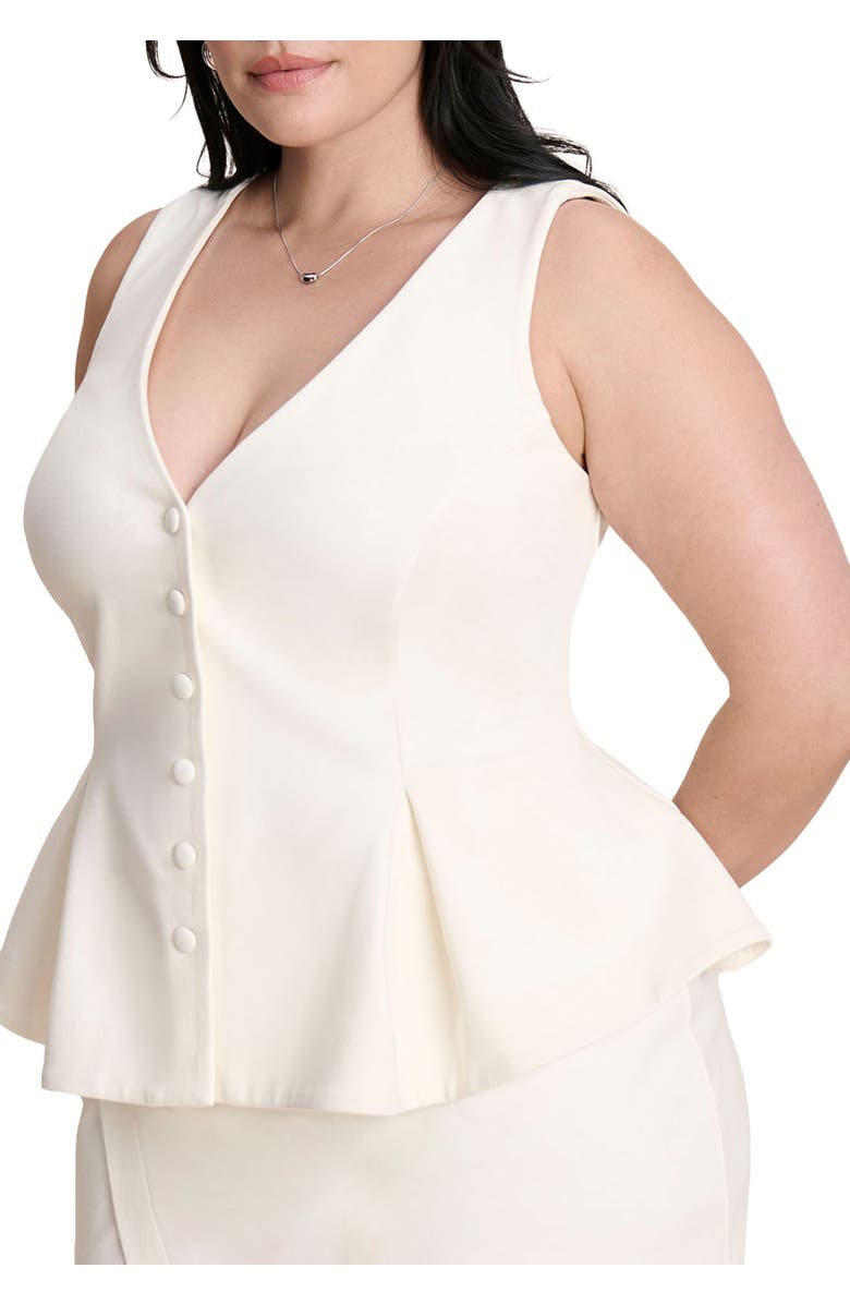 ELOQUII Button Up Peplum Vest, Main, color, Jet Stream