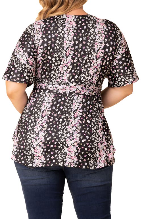 Shop Kiyonna Encore Print Faux Wrap Top In Nightshade Floral Falls