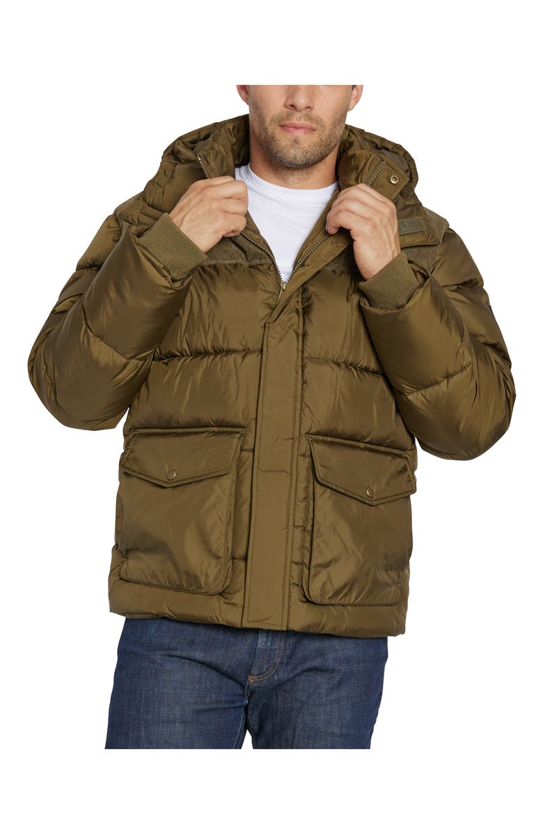 Sean John Water Resistant Mixed Media Puffer Coat with Removable Hood, Alternate, color,