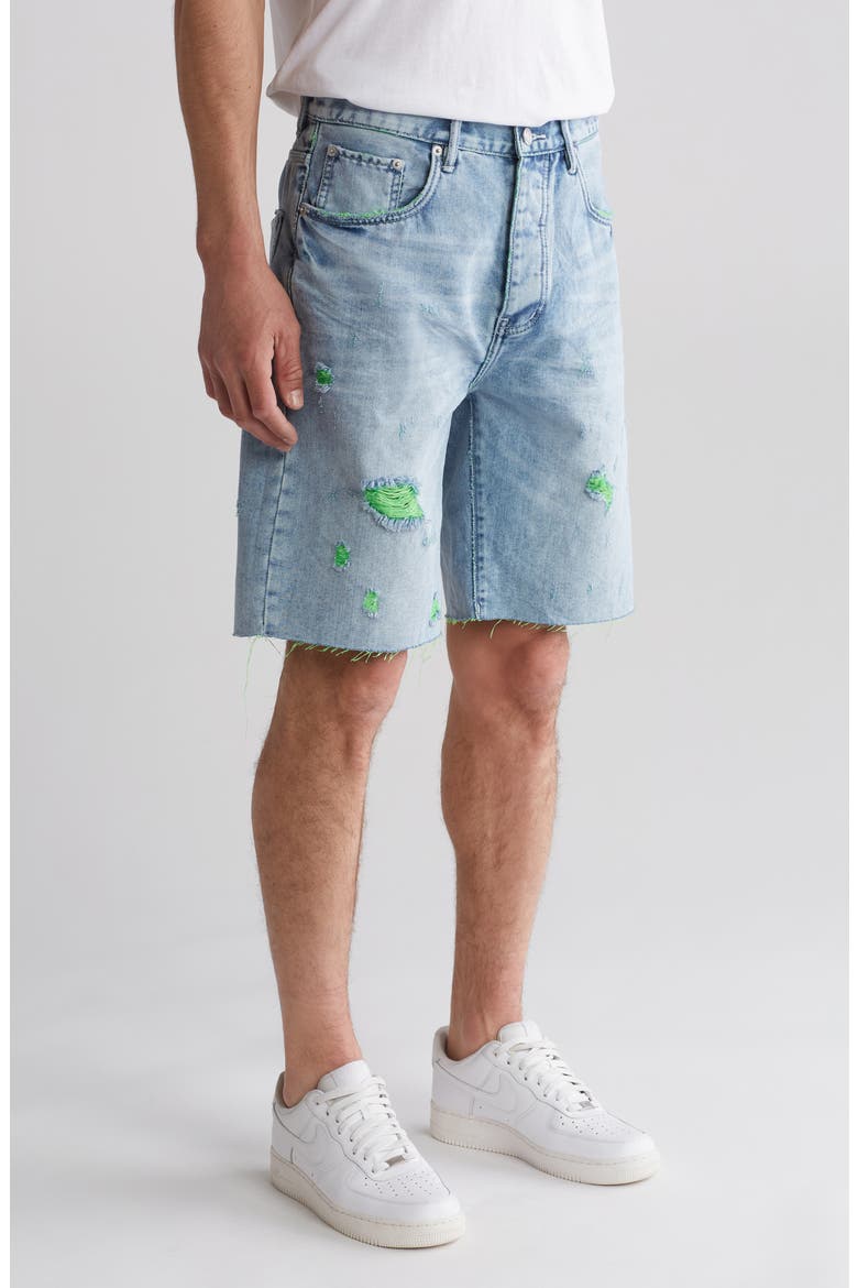 Neon Stitch Denim Shorts, Alternate, color, LT INDIGO