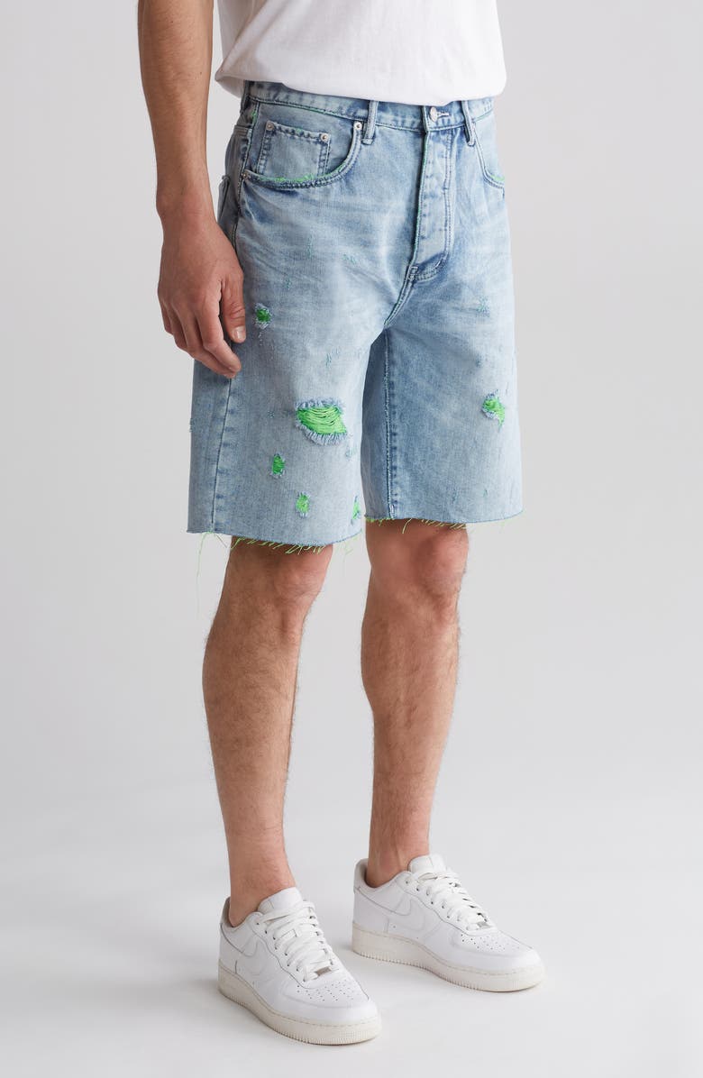 PURPLE BRAND Neon Stitch Denim Shorts, Alternate, color, 