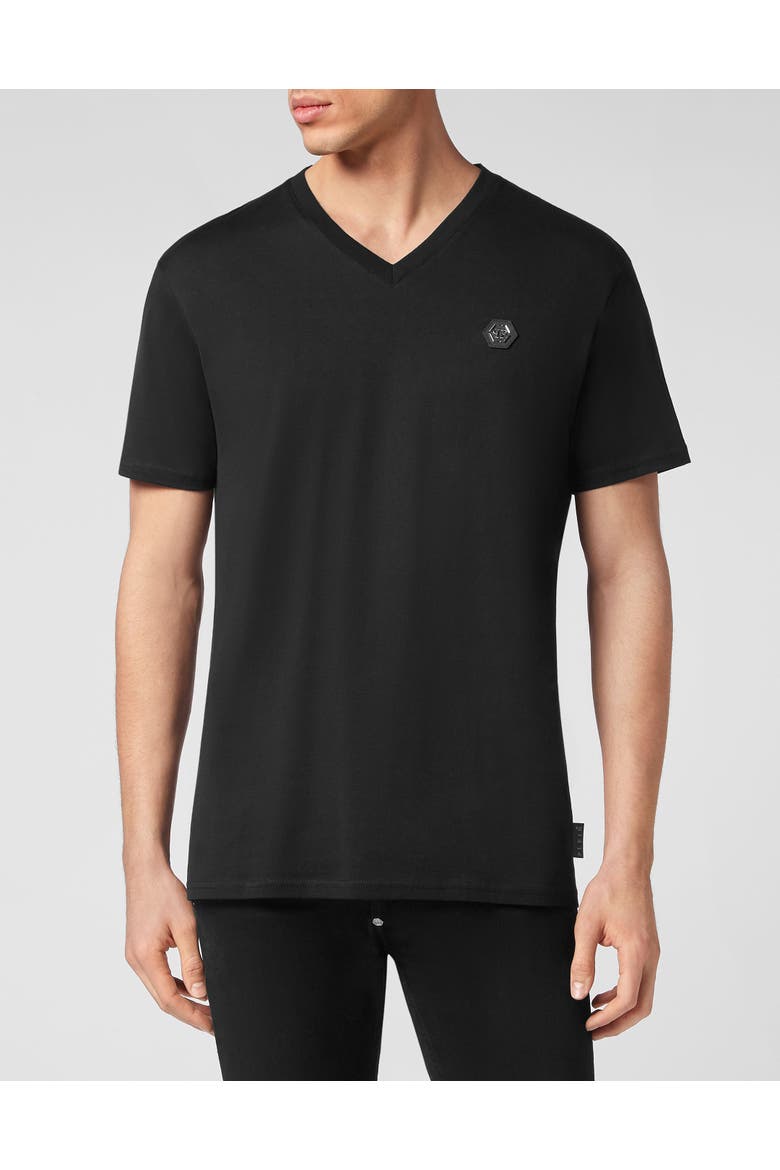 T-Shirt V-Neck Ss Gothic Plein Men, Main, color, black