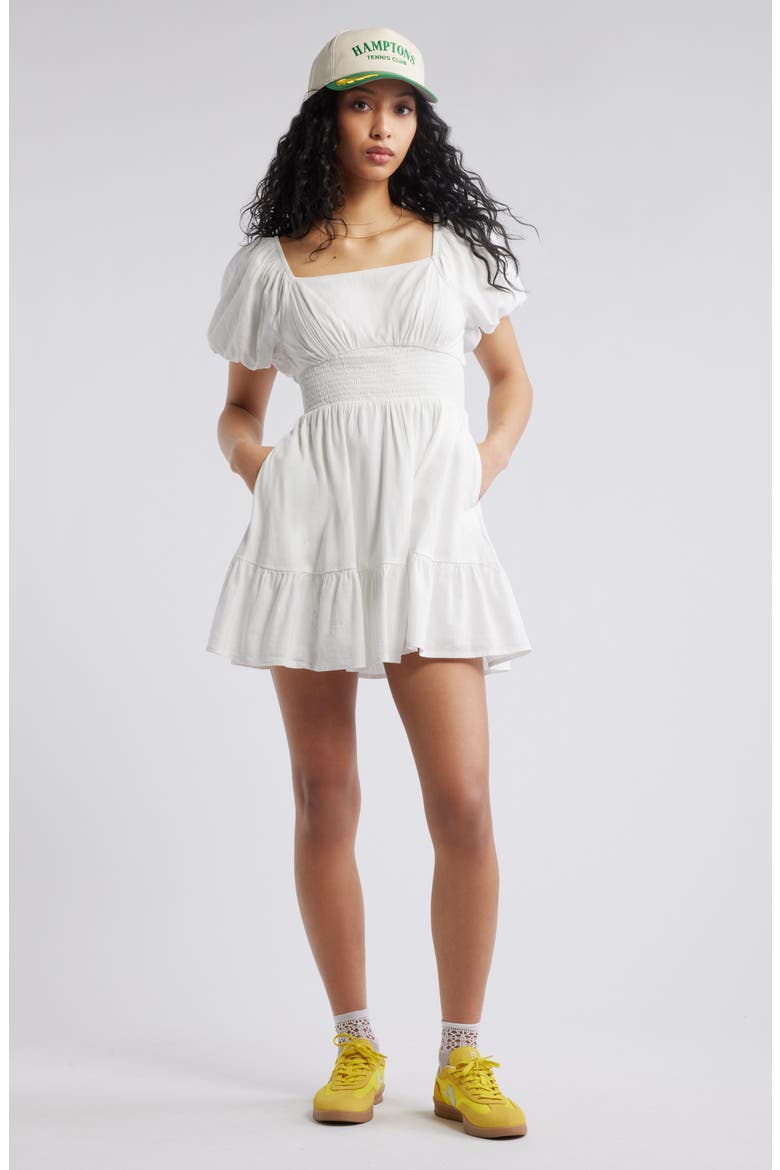 Tiered Puff Sleeve Dress, Alternate, color, WHITE BLANC