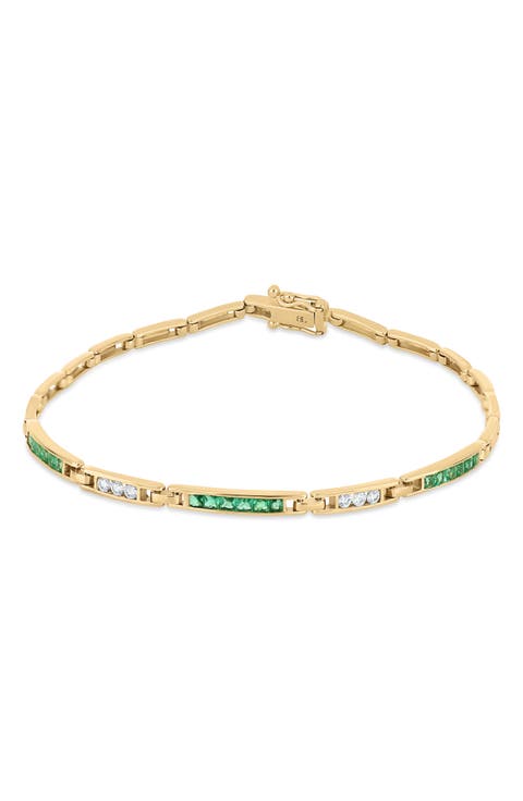 18K Gold El Mar Gemstone and Natural Diamond Line Bracelet
