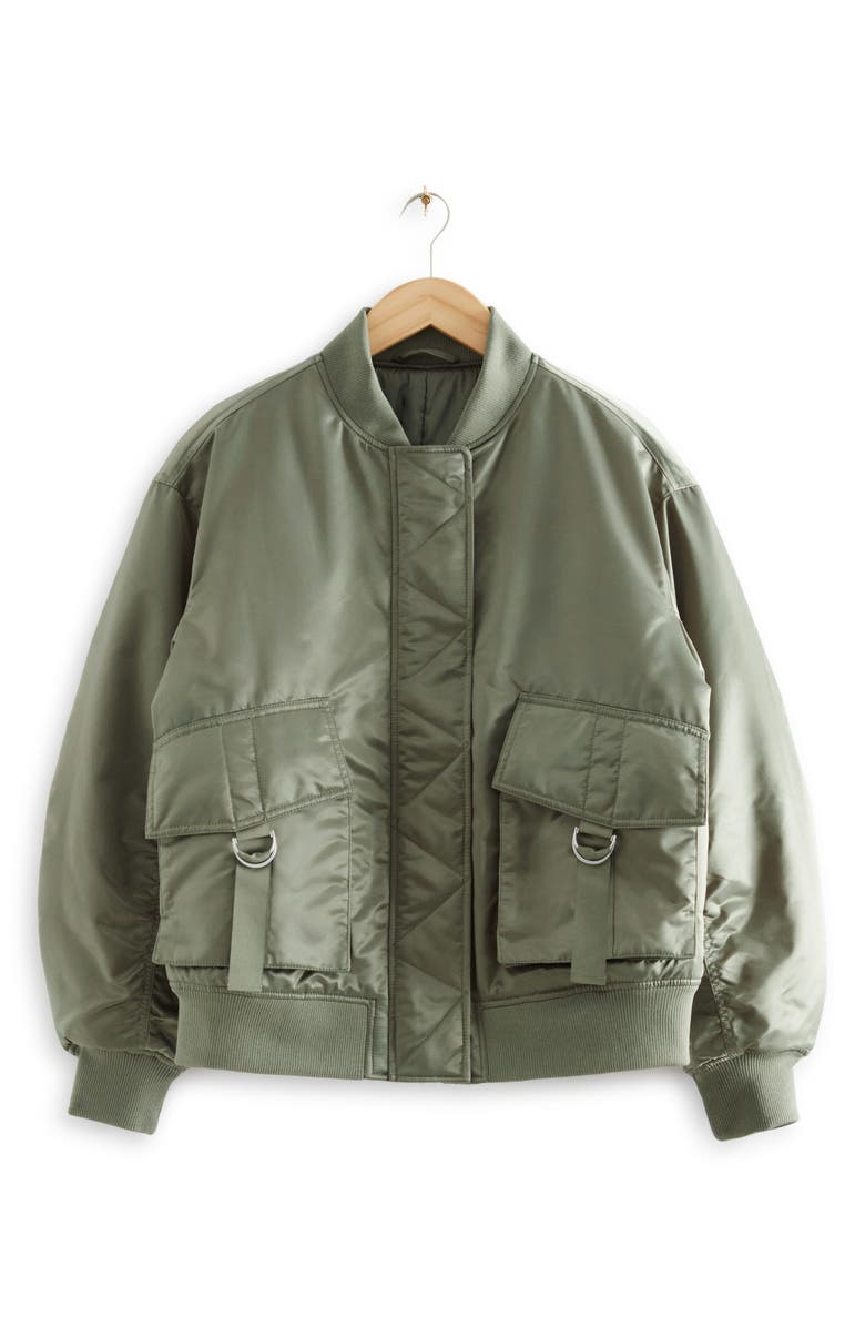 & Other Stories Ruched Satin Bomber Jacket, Alternate, color, 