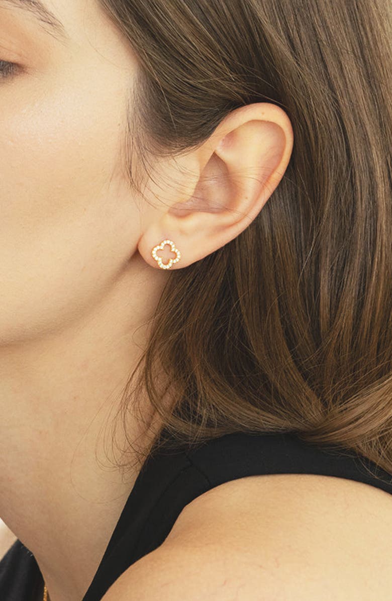 Bearfruit Jewelry Sterling Silver 18k Gold Plated Aria Clover Necklace & Earrings Set Holiday Gift Idea, Alternate, color, Gold