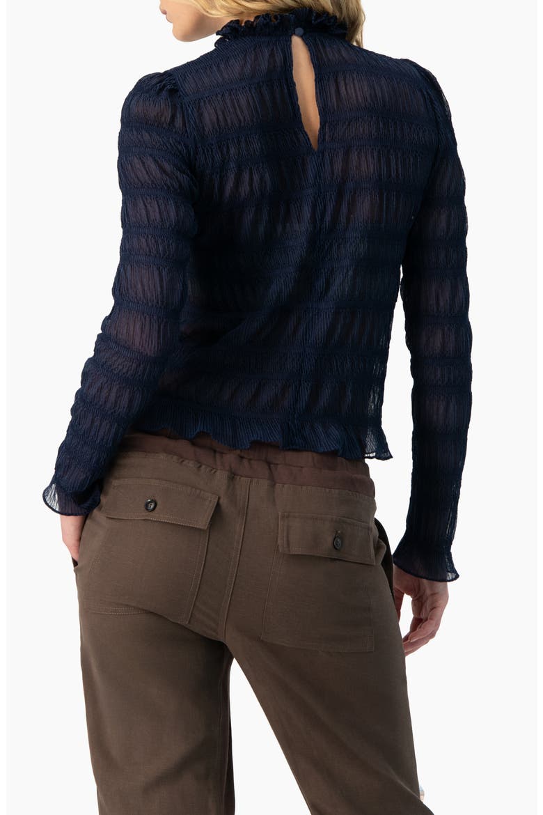 See-Through Long Sleeve High Neck Blouse, Alternate, color, Navy Blue